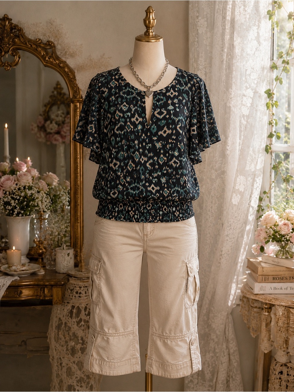 Smocked Waist Blouse - Dark Teal